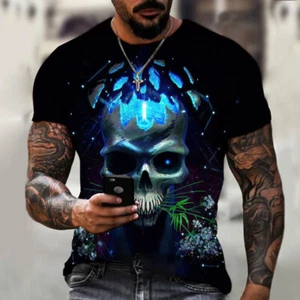 Schwarzes Herren T-Shirt " Blauer Totenkopf " Rundhalsausschnitt - Bild 1 von 6