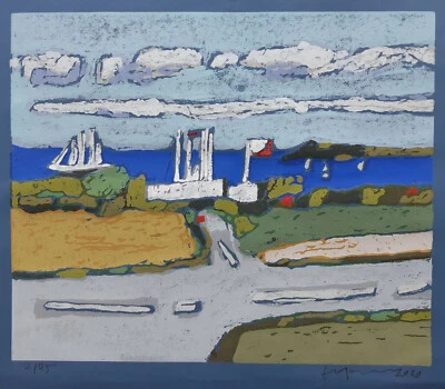 Klaus Fussmann spitzen Farblinolschnitt Geltinger Bucht neuestes Blatt aus 2020 - Bild 1 von 3