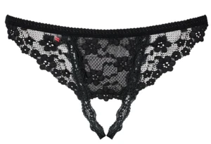 Obsessive Letica Ouvert String S/M Dehnbare Spitze Spicy in Schwarz - Bild 1 von 7
