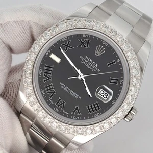 Rolex Datejust II 41mm 3.8ct Diamond Bezel/Rhodium Gray Watch 116300 Box Papers - Picture 1 of 9