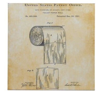 Toilet Paper Patent Bathroom Restroom Sign Shelf Sitter Wall Art Print 5 x 5" - Image 1 of 4