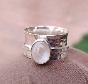 Moonstone Spinner Ring Solid 925 Sterling Silver Natural Stone Size 7 MO4122 - Picture 1 of 6