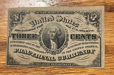 3rd  issue 3c  Fr-1226  Washington , Light background, Fractional Currency , CU - Image 1 of 2