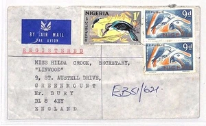 NIGERIA Cover *Ebute Metta* GB Bury REGISTERED Air Mail BANKING 1971 BH188 - Picture 1 of 3