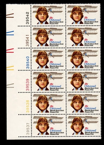 ALLY'S STAMPS US Plate Block Scott #C99 28c Blanche Scott [12] MNH F/VF [FP-78] Cover