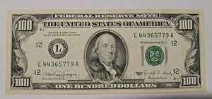 L44365779A US Paper Money $100 Dollar Bill Fancy Note Series 1990 - Picture 1 of 10
