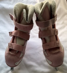 SOFTEC Jackson Eiskunstlauf Schlittschuhe Größe 1 rosa, silber Schneeflocken 7 2/3 Blade Fuzzy - Bild 1 von 12