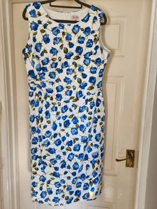 Phase Eight Size 16 Bodycon Blue Rose Dress Cotton Elastane - Picture 1 of 6