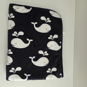 Whale BABY BLANKET Navy Blue Sherpa Sleep Cuddle Comforter Wrap - Picture 1 of 4