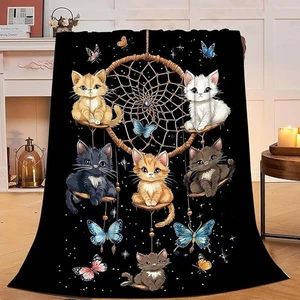 Cute Cat Throw Blanket Dream Catcher Cartoon Cat Gifts for Kids Girls Adults - Picture 1 of 10