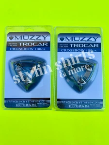 TWO MUZZY 3 Blade CROSSBOW Trocar 100 Grain Archery Hunting Fixed Broadhead - Picture 1 of 3