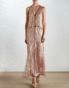 Zimmermann 1 Laverish Mirror Lace Slip Maxi Silk Sequin rose Dress Fit 8 - 10 AU - Picture 1 of 11
