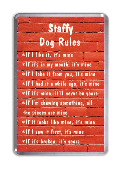 Reglas para perros Staffordshire Bull Terrier, divertido imán de nevera para perros regalo para mascotas animales Foto 1 de 1