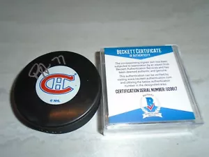 Pierre Turgeon Montreal Canadiens Hockey Puck Autographed Beckett BAS COA 1A - Picture 1 of 4