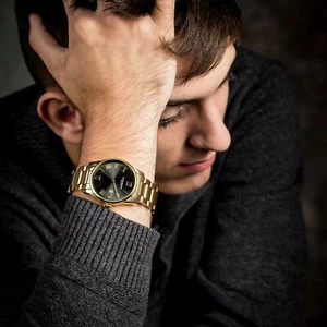 Men's Akribos XXIV AK1056YGN Date Gold Tone Stainless Steel Bracelet Watch - Picture 1 of 6