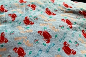 Cotton Flannel Jo-Ann Red Crabs on Blue Background BTY - Picture 1 of 2