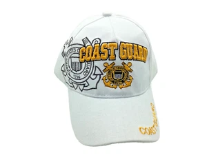 US Coast Guard Mens Adjustable Baseball Hat Cap White Gold - Picture 1 of 5