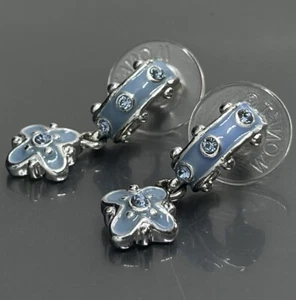 Monet Women’s Earrings Pierced Silver Tone Metal Blue Enamel Blue Rhinestones - Picture 1 of 6