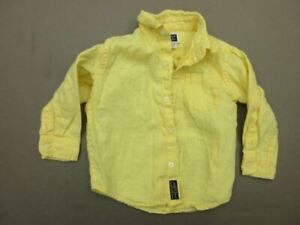 Janie and Jack Size 12-18 Months Boys Yellow 100% Linen Long Sleeve Shirt T923