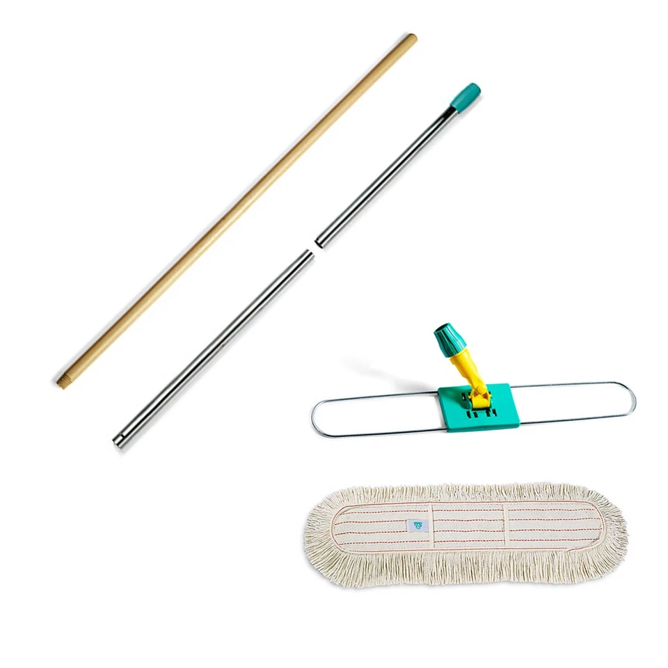 Kit Set Completo TTS Scopa Mop Frangia con Manico Alluminio / Legno + Telaio  - Immagine 1 di 1