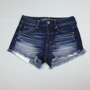 American Eagle Hi Rise Festival Jean Shorts Womens 2 Dark Wash 100% Cotton - Picture 1 of 9
