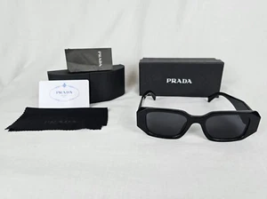 Prada Milano Style Black Sunglasses Rectangle Square Frame Silver Logo with Case - Picture 1 of 5