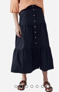 Trenery Midnight Sky Navy Cotton Sateen Midi Skirt Size 10 - Picture 1 of 10