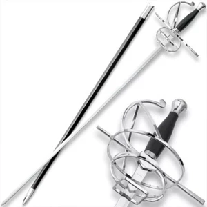 Historical Swept Hilt Rapier Sword with Polished Nickel Silver Accents - Picture 1 of 4