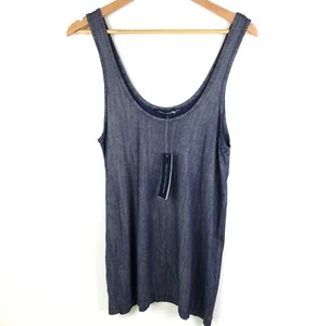 NEW French Connection Navy Blue & Silver Tank Top L Stretchy Metallic Singlet - Picture 1 of 6