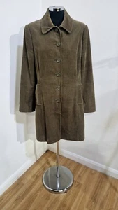 Per Una khaki green cord coat size 16 corduroy collar pockets pure cotton lined - Picture 1 of 12