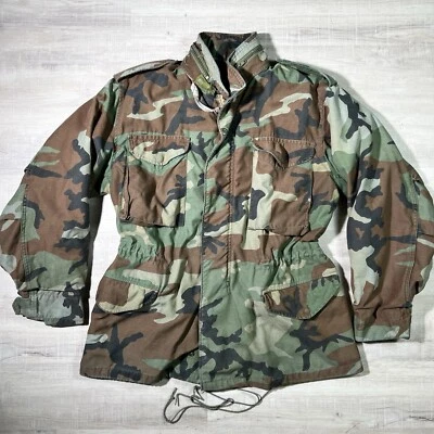 Vintage Army M65 Woodland Camo M Field Jacket Coat Cold Weather Liner  Reg USA - Image 1 of 4