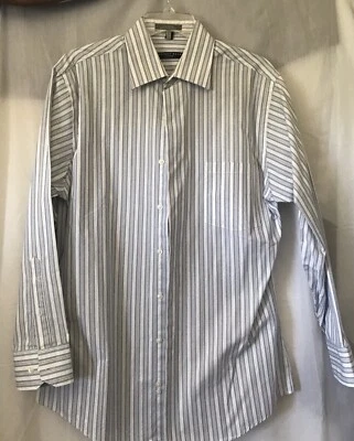 Geoffrey Beene Mens Medium Long Sleeve Blue Striped Shirt - Image 1 of 3