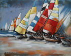 Night boats Original oil painting Nautical wall art 3d wall art hand made