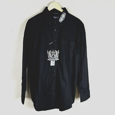 Camisa masculina Panhandle L preta bordada elástica logotipo soletrado rancho cowboycore - Imagem 1 de 4