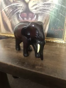 More details for beautiful vintage dark wooden elephant 