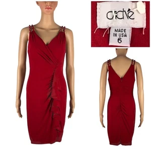 Cache Womens Size 6 Dress Bodycon Sheath Made In USA Red Sleeveless Ruffle EUC - Picture 1 of 9