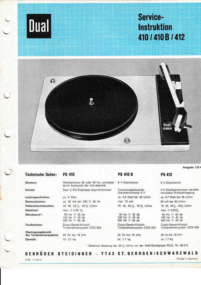 Service Manual Guide For Dual 410 - Image 1 of 1