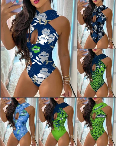 Seattle Seahawks Criss Cross Swimsuit One Piece Cutout Bikini Bathing Wear Gifts Cover