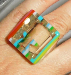 Sobral Rio+20 Estrela Rainbow Stripe Star Artist Made Statement Ring Size 7 - Picture 1 of 9