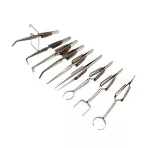 Set -9 All Types Work-holder Tweezer Fiber Grip Tweezers Cross-Locking Soldering - Picture 1 of 1