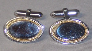 VINTAGE 14K YELLOW GOLD & STERLING SILVER OVAL CUFFLINKS - SUITABLE 4 ENGRAVING - Picture 1 of 3