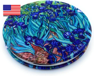 Pocket Mirror for Women Small Travel Mirror Magnifying Van Gogh Irises Flower Pu - Image 1 of 4