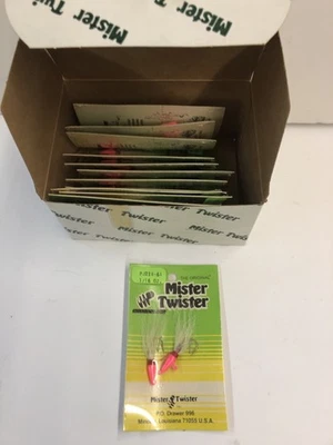 Caja de 12 señuelos de pesca Mister Twister Panfish, lubina rosa de 1/16 oz de distribuidor de 1980 Foto 1 de 4