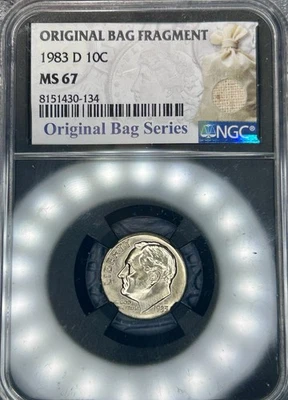 1983-D Roosevelt Dime 10c NGC MS67 Original Bag Fragment BU DDO DDR Brilliant - Image 1 of 4