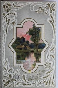 Neujahr Happy Wishing You Postkarte alte Vintage Karte Ansicht Standard Souvenir Post - Bild 1 von 2
