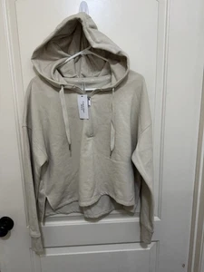 NWT Calvin Klein Women's Beige 1/4 Zip Hoodie Size S Cropped $59 - Picture 1 of 2