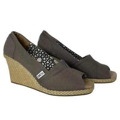 TOMS Peep Toe Cuñas Alpargata Plataforma Zapatos Informales Gris Talla 9 Foto 1 de 4