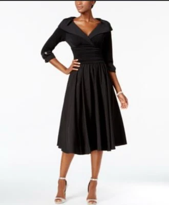 Eliza J Black Portrait Collar sheer 3/4 sleeve cocktail dress Size 4 Retro H38 - Image 1 of 4
