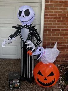 Gemmy Halloween Decor Outdoor 5 ft Jack Skellington Zero Pumpkin Inflatable - Picture 1 of 5