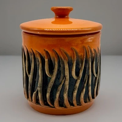 Vintage BITOSSI? MCM Jar & Lid-Orange optic glaze- Mid Century Modern - Image 1 of 4